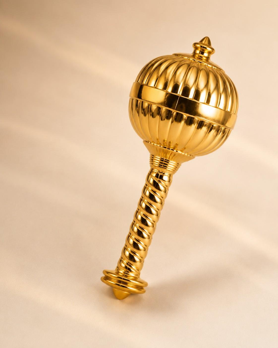 Gold vacuum-metallised Hanuman gada, mirror-polished finish, manufactured by Shri Sai Polyplast