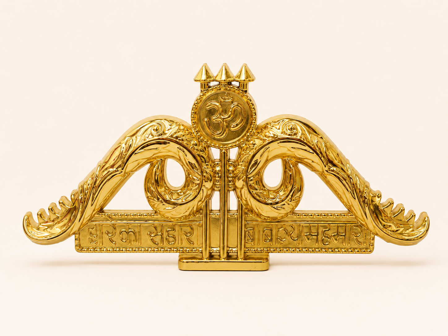 Gold vacuum-metallised Khatu Shyam devotional plaque with Om crest